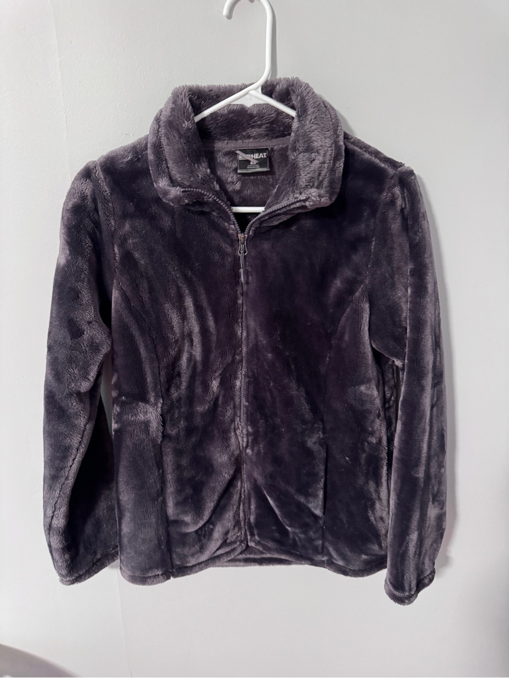 Faux Fur Zip-Up Jacket in Purple/Charcoal Gray